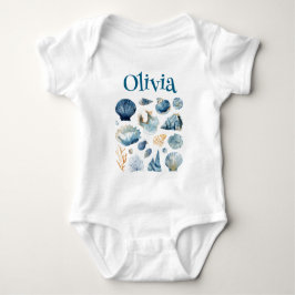 Body Para Bebé Blue Seashell Baby Bodysuit | Custom Name