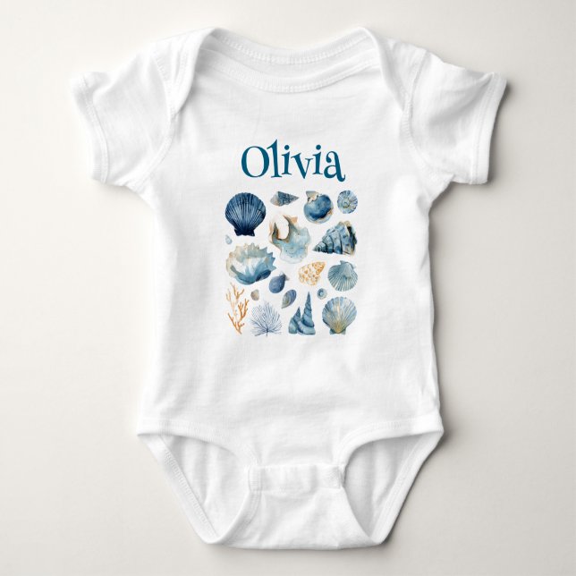 Body Para Bebé Blue Seashell Baby Bodysuit | Custom Name (Anverso)