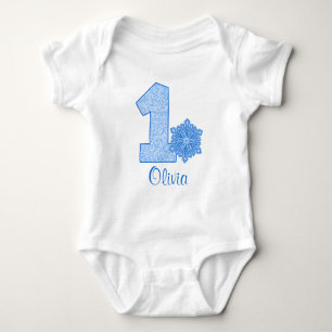Body Para Bebé Blue Snowflake Primer cumpleaños personalizado