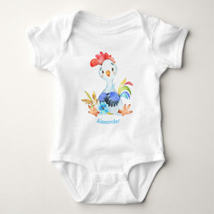 Body Para Bebé Blue Watercolor Little Rooster