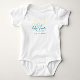 Body Para Bebé Blue yellow baby shower name date animal ear cute 