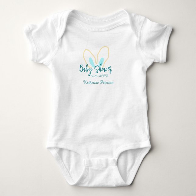 Body Para Bebé Blue yellow baby shower name date animal ear cute  (Anverso)