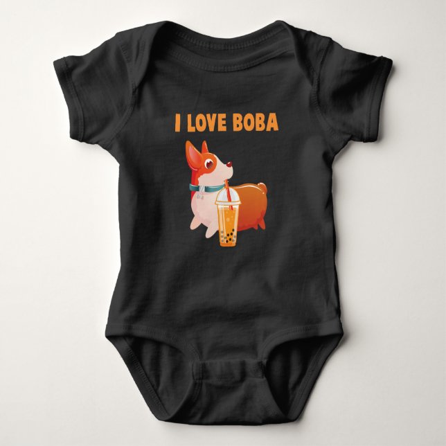 Body Para Bebé Boba galesa Corgi Pembroke Bubble Tea Kawaii Perro (Anverso)