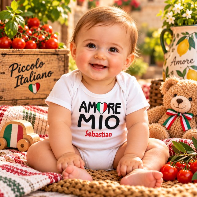 Body Para Bebé Body de bebé 'AMORE MIO' (Amore Mio with Italian Flag Heart personalized white baby bodysuit for baby shower gift, new mom )