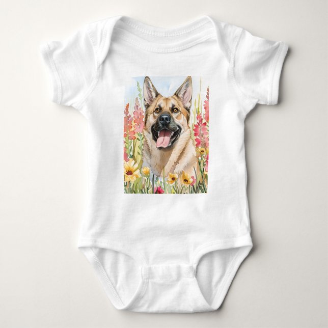 Body Para Bebé Body de bebé de acuarela del Norwegian Elkhound (Anverso)