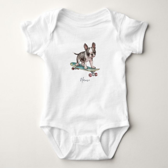 Body Para Bebé Body de bebé de Boston Terrier acuarela (Anverso)