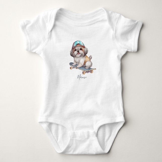 Body Para Bebé Bodysuit de bebé con diseño de Shih Tzu acuarela (Anverso)