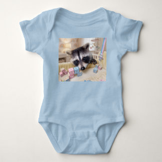 Body Para Bebé Bodysuit de bebé niño en azul con Mapache