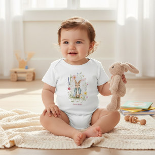 Body Para Bebé Bodysuit personalizado de bebé con conejo floral d