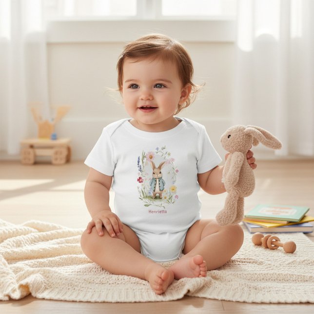 Body Para Bebé Bodysuit personalizado de bebé con conejo floral d (Subido por el creador)