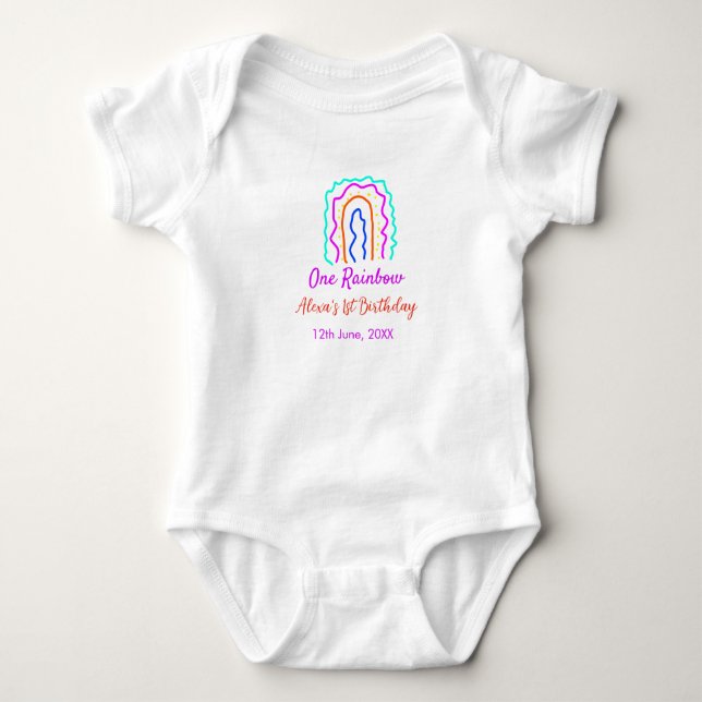 Body Para Bebé Boho Arcoiris, un niño de cumpleaños, retro brilla (Anverso)