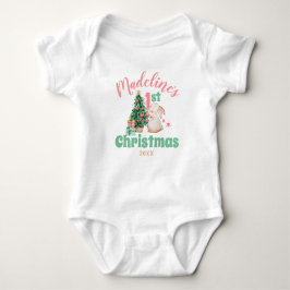 Body Para Bebé Boho Baby First Christmas with Name Rabbit Tree