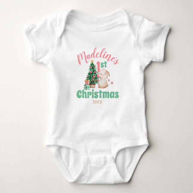Body Para Bebé Boho Baby First Christmas with Name Rabbit Tree (Anverso)