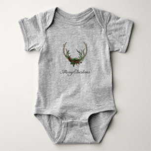 Body Para Bebé Boho Deer Antlers   Floral de Navidades rojos ruso