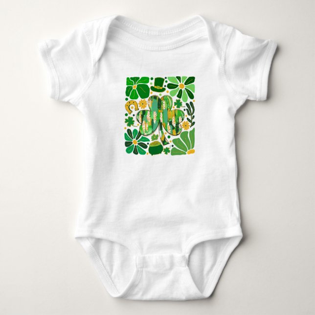 Body Para Bebé Boho Floral Brillante Día de San Patricio Trébol (Anverso)