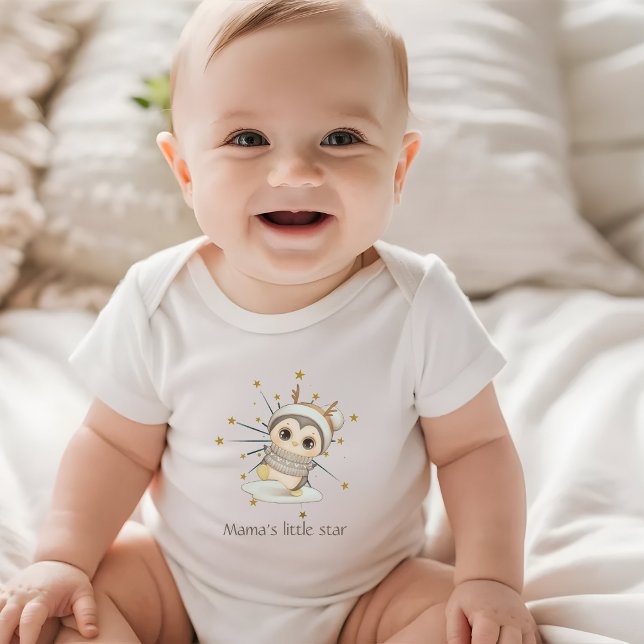 Body Para Bebé Boho Pingüino De Invierno Con Estrellas Y Texto (Subido por el creador)