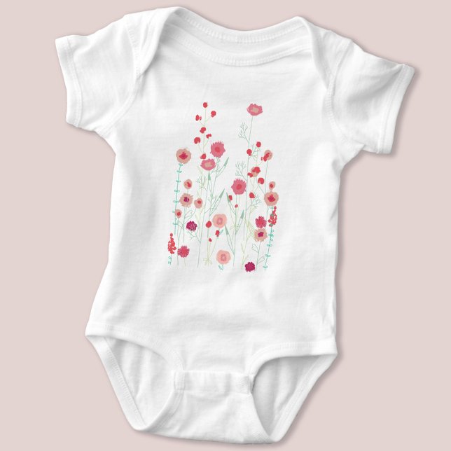 Body Para Bebé Boho Plymouth Flores silvestres pintura moderna (Modern wildflower art baby bodysuit)