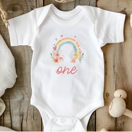 Body Para Bebé Boho Rainbow Floral Pastel "Uno" Cumpleaños