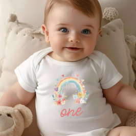 Body Para Bebé Boho Rainbow Floral Pastel "Uno" Cumpleaños