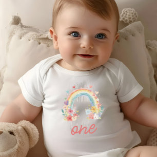 Body Para Bebé Boho Rainbow Floral Pastel "Uno" Cumpleaños