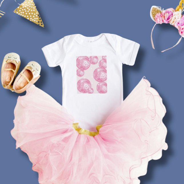 Body Para Bebé Bolas y estrellas de disco rosa suave, Girly Retro (Subido por el creador)