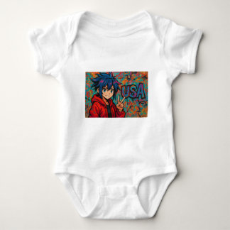 Body Para Bebé Bold Red Anime USA Graphic T-Shirt
