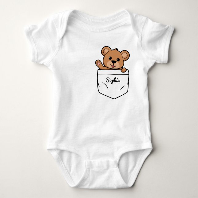 Body Para Bebé Bolsillo de animales personalizado de Teddy Bear (Anverso)