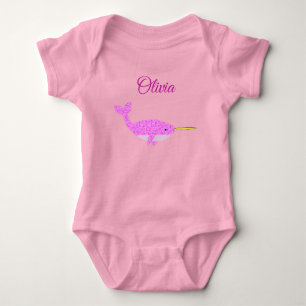 Body Para Bebé Bonito Niña Rosa Narwhal Nombre Personalizado