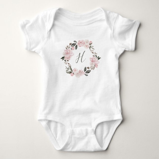 Body Para Bebé Bonito y flor suave rosa floral Wreath (Anverso)