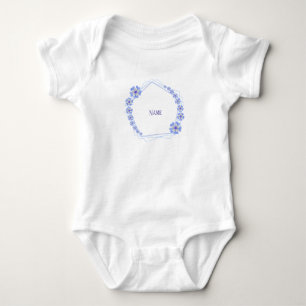 Body Para Bebé Borde floral azul con nombre