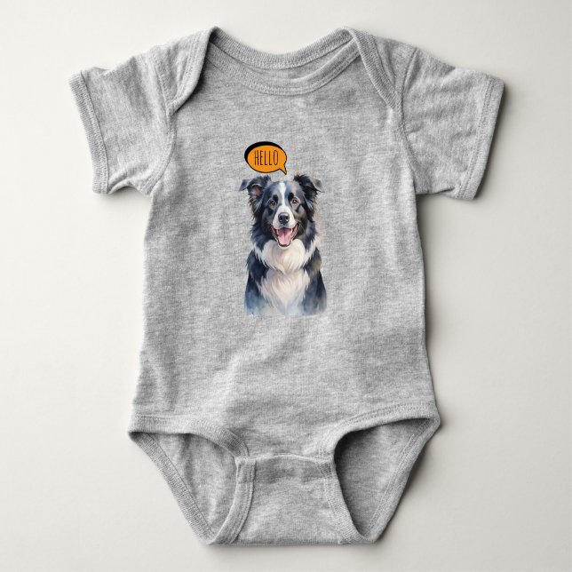 Body Para Bebé Border Collie Alegre en Acuarela (Anverso)