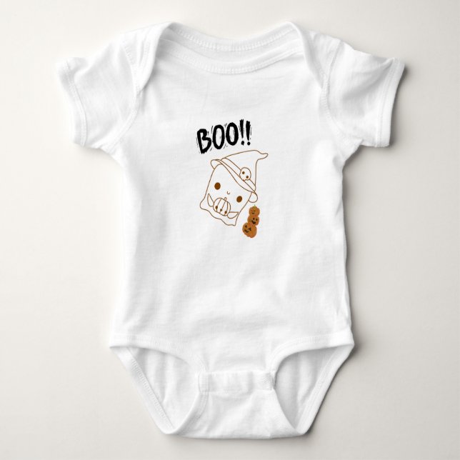 Body Para Bebé Bóveda de calabaza Bebé Bodysuit - Fantasma Cute y (Anverso)