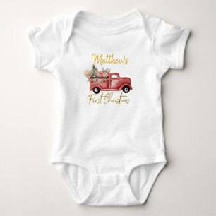 Body Para Bebé Boy First Christmas Red Truck Baby Bodysuit