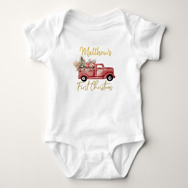 Body Para Bebé Boy First Christmas Red Truck Baby Bodysuit (Anverso)
