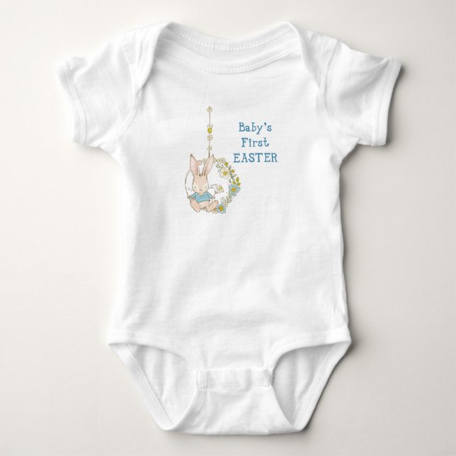 Body Para Bebé Boy First Easter Bunny on Flower Swing (Anverso)