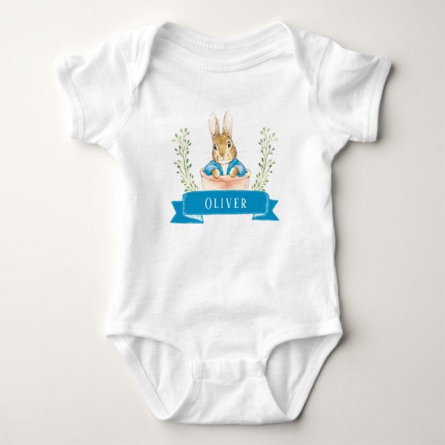 Body Para Bebé Boy Peter Rabbit Blue Personalizado Baby Bodysuit (Anverso)
