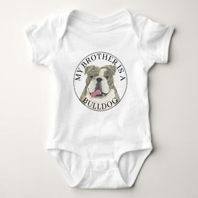 Body Para Bebé Brindle personalizado y perro Bulldog blanco inglé (Anverso)