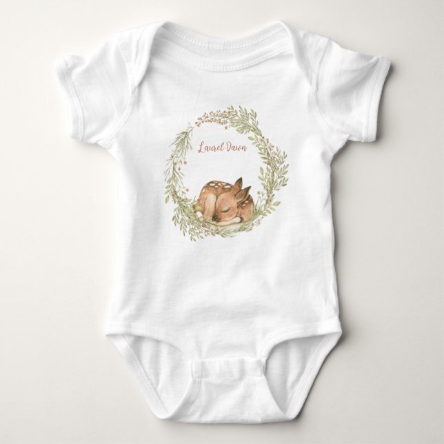 Body Para Bebé Bromeando de venado dormido Fawn Leaf Wreath Baby  (Anverso)