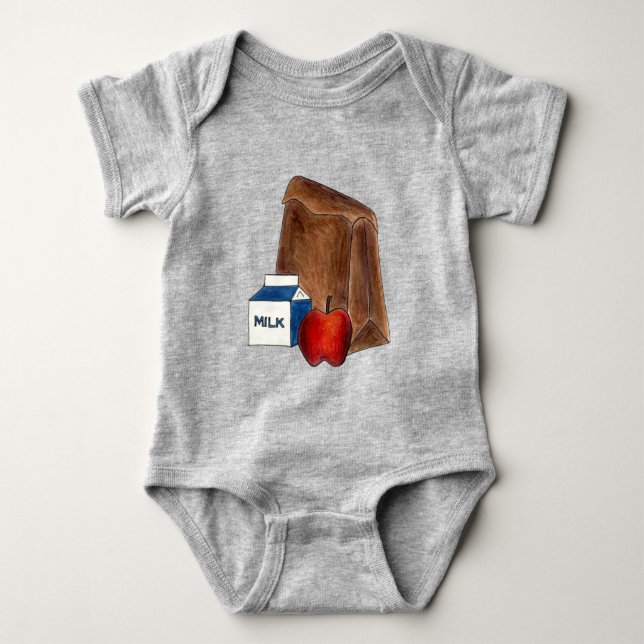 Body Para Bebé Brown Bag School Lunch Leche Cartón Apple Lunchtim (Anverso)