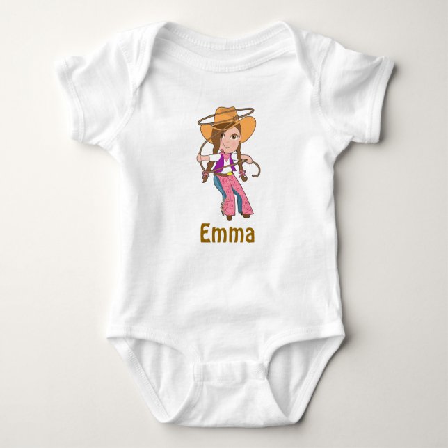 Body Para Bebé Brunette Cowgirl Shirt con nombre (Anverso)