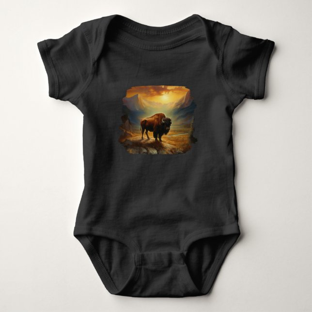 Body Para Bebé Buffalo Bison Sunset Silhouette (Anverso)