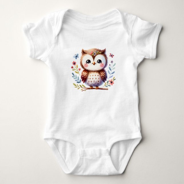 Body Para Bebé Búho Bebé Dulce con Flores | Arte de Animal Cute (Anverso)