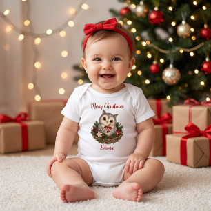 Body Para Bebé Búho nórdico personalizado de Feliz Navidad para n