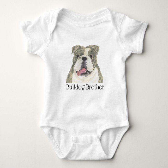 Body Para Bebé Bulldog Inglés Blanco y Atigrado Personalizado (Anverso)