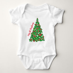 Body Para Bebé Bulldog inglés Silhouette Christmas Tree Red