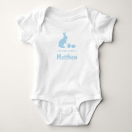Body Para Bebé Bunny And Eggs In Blue With Name My First Easter