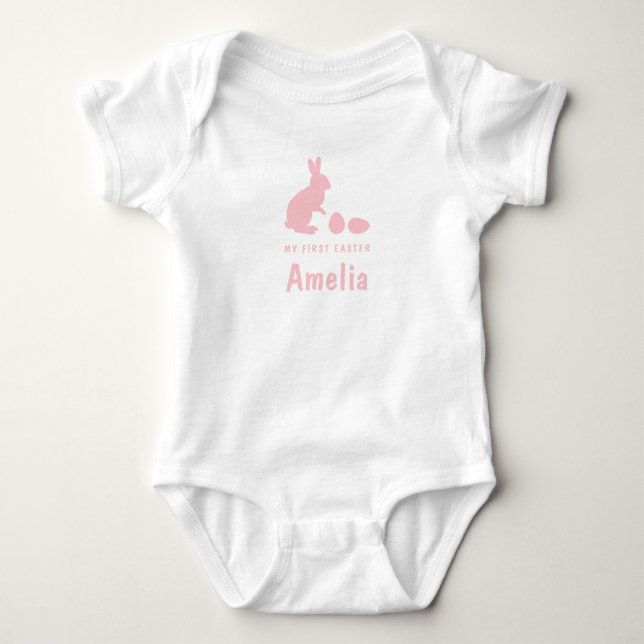 Body Para Bebé Bunny And Eggs In Pink With Name My First Easter (Anverso)