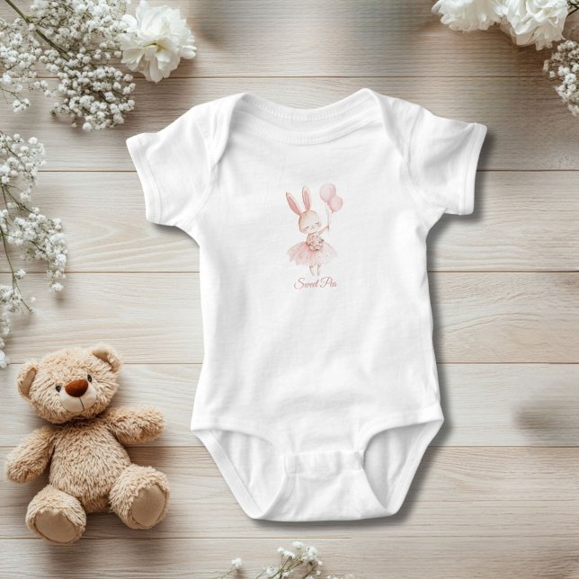 Body Para Bebé Bunny Ballerina - Niña Floral Rosa (Pink Bunny Ballerina with Pink Flowers and Balloons Baby Body Suit for Baby Girl. Personalized.)