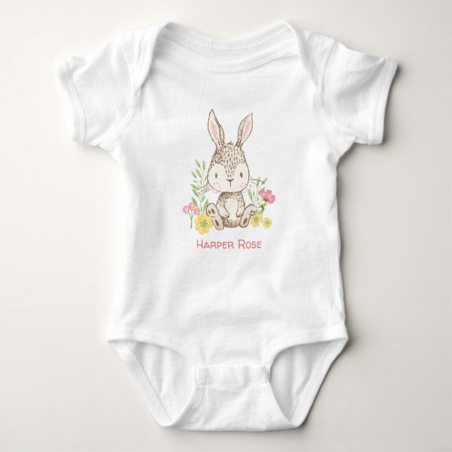 Body Para Bebé Bunny de primavera suave personalizado (Anverso)