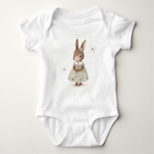 Body Para Bebé Bunny marrón con vestido floral